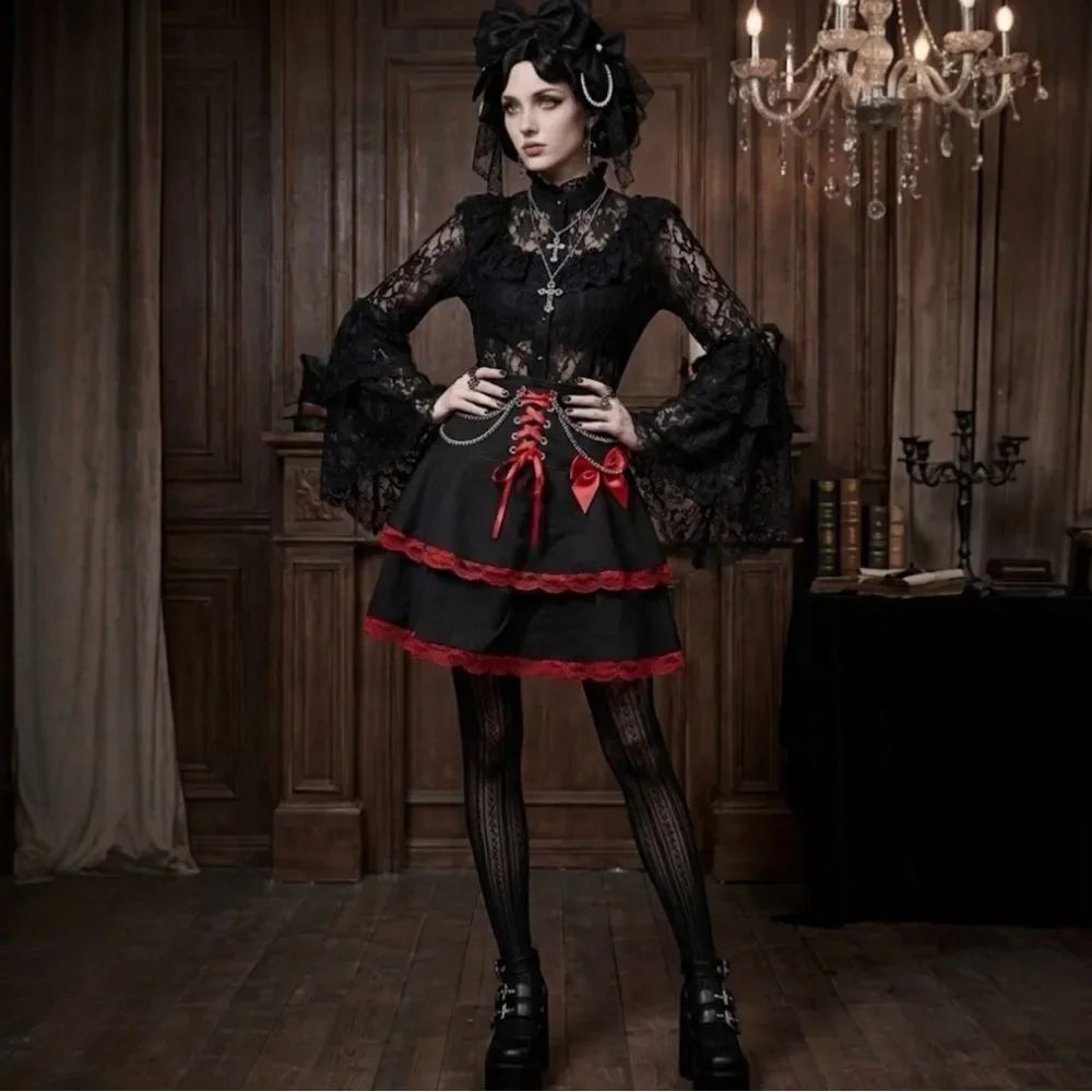 NWT Hot Topic Tiered Lace Chain Mini Skirt SZ Large Steampunk Gothic Whimsigoth